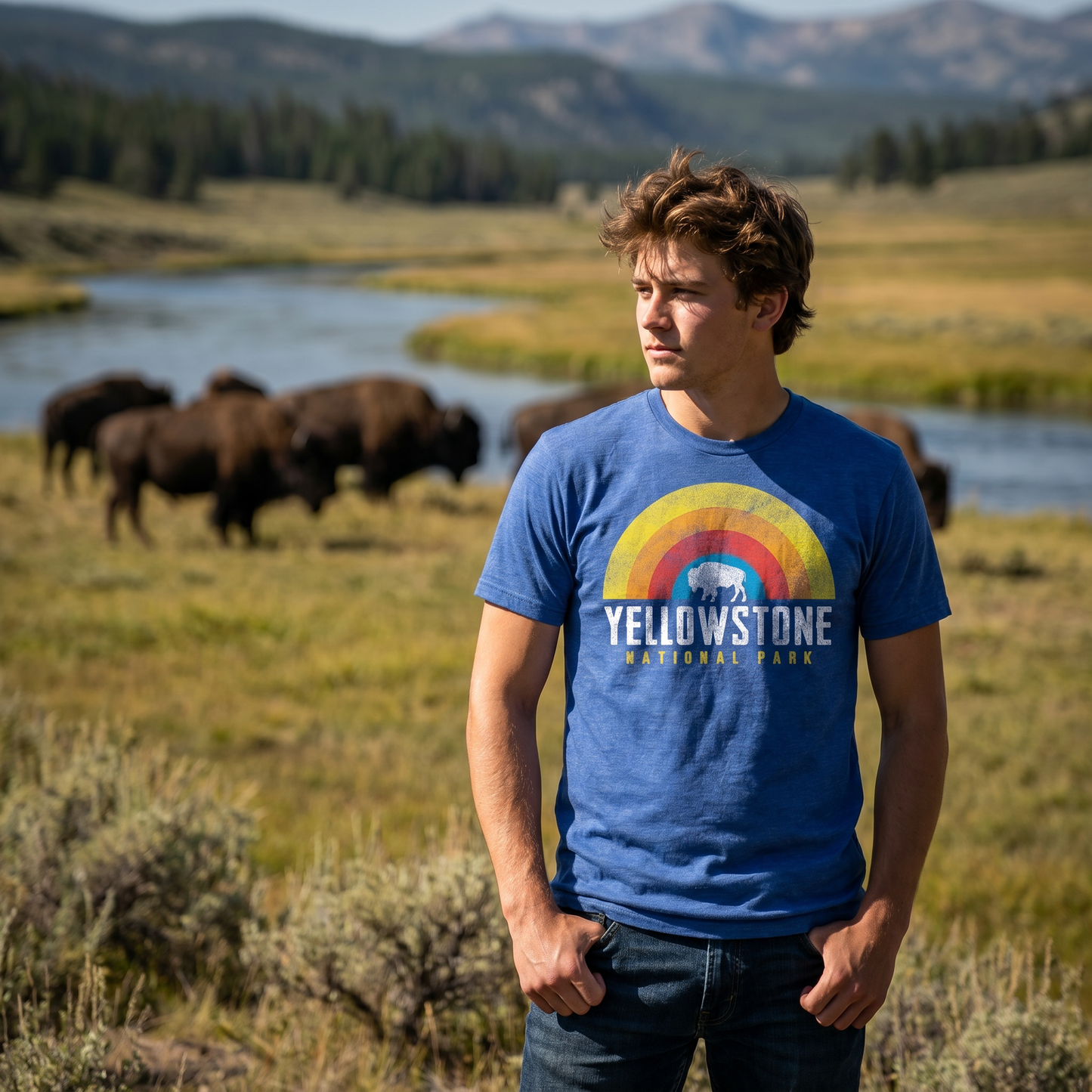 Yellowstone Retro Rainbow Bison