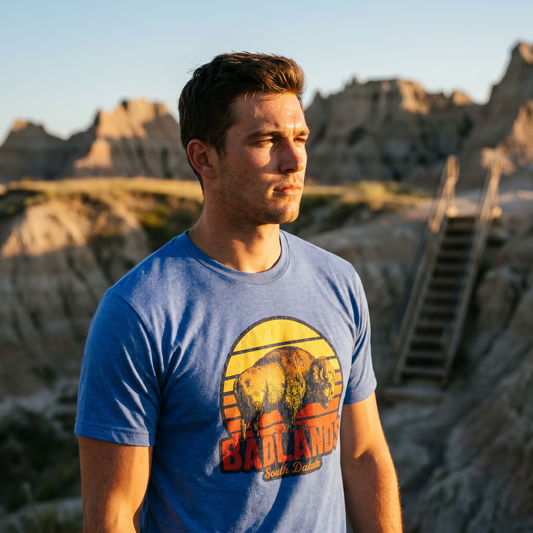 Badlands Retro Bison Sunset