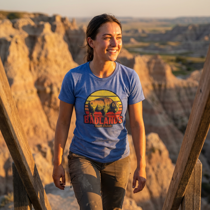 Badlands Retro Bison Sunset