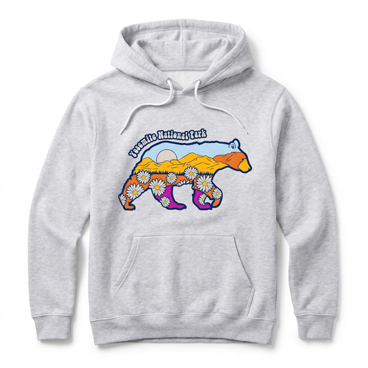 Yosemite Bear Necessities Hoodie - Heather Grey flat lay