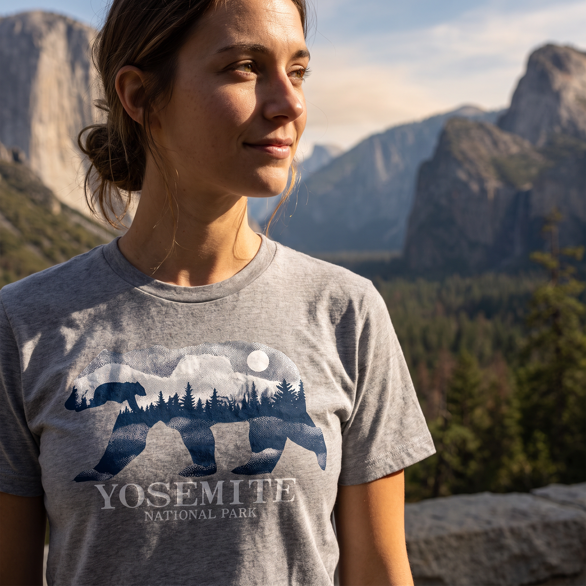 Yosemite Stipple Sky Black Bear - lifestyle photo, women's