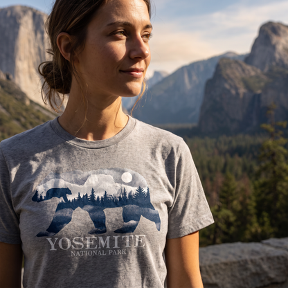 Yosemite Stipple Sky Black Bear - lifestyle photo, women's